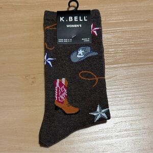 NWT K. BELL WOMEN’S WESTERN COW GIRL CREW SOCKS 1 PAIR SABLE WOMENS SIZE 9-11